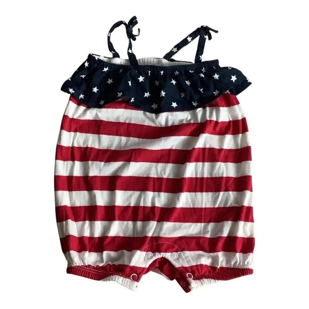 The Childrens Place Baby Girl 4th Of July Romper Summer One Piece Size 0-3 Month